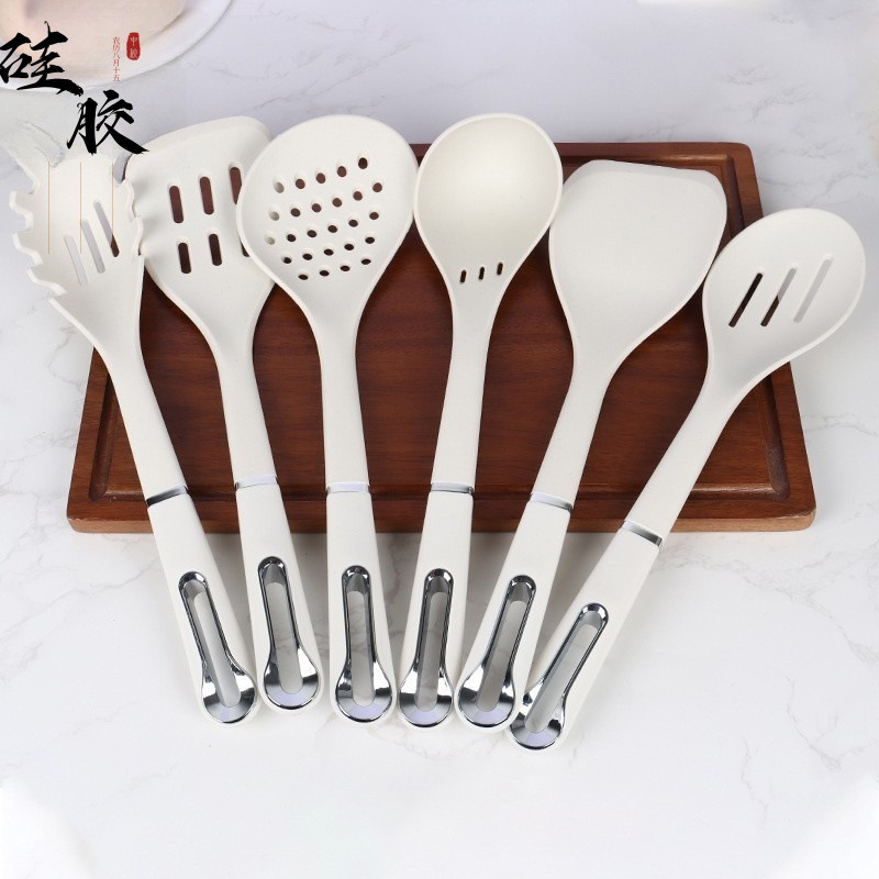 Silicone kitchen utensil set storage rack silicone spatula soup spoon slotted spoon claw scoop slotted spatula spoon set high temperature resistant cooking