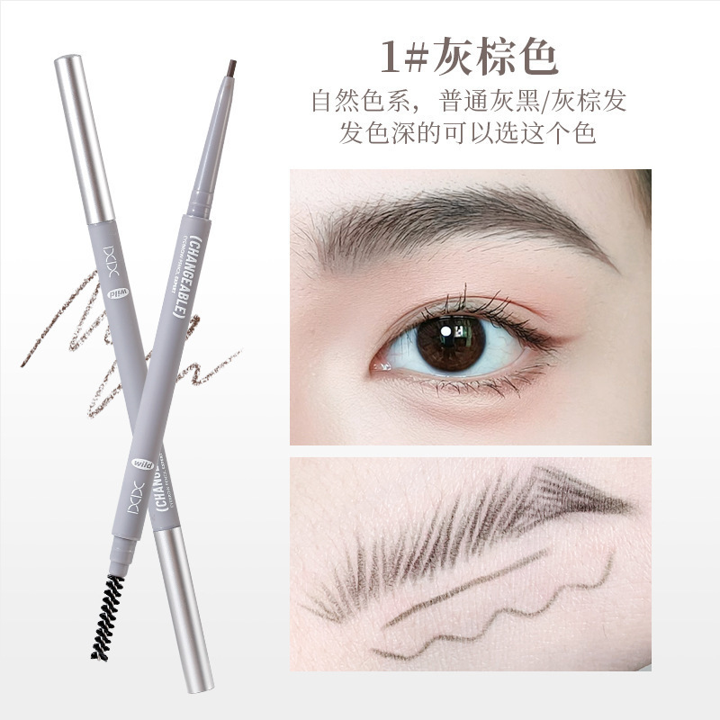 Makeup xixi Stereo Outline Fog Sense Eyebrow Pen Natural Color Rendering Root and Root Waterproof Double Eyebrow Pen