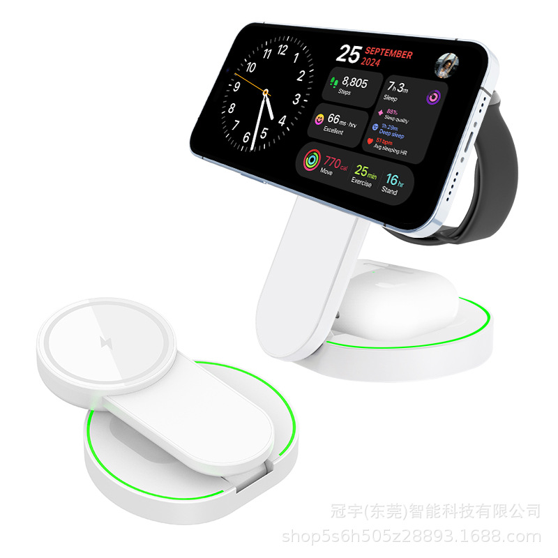 New foldable magnetic wireless charger for Apple phone earphone watch vertical wireless charger