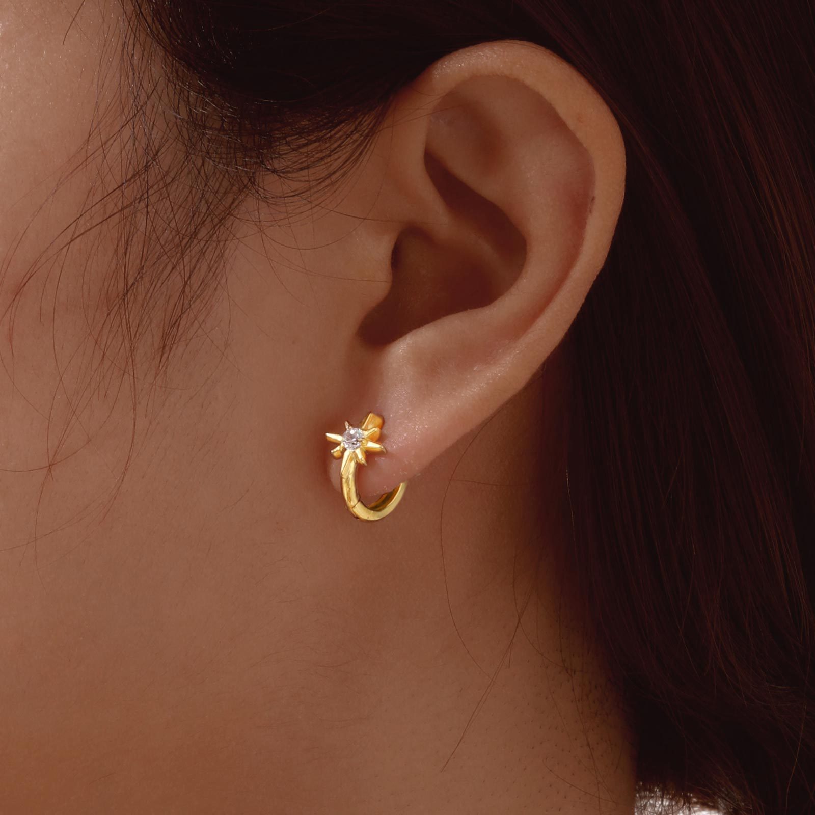 Women's Stainless Steel Imitation Czech Stone Eight-Pointed Star Earring Gold Heart Butterfly Ear Stud Earring Huanmu Accessories