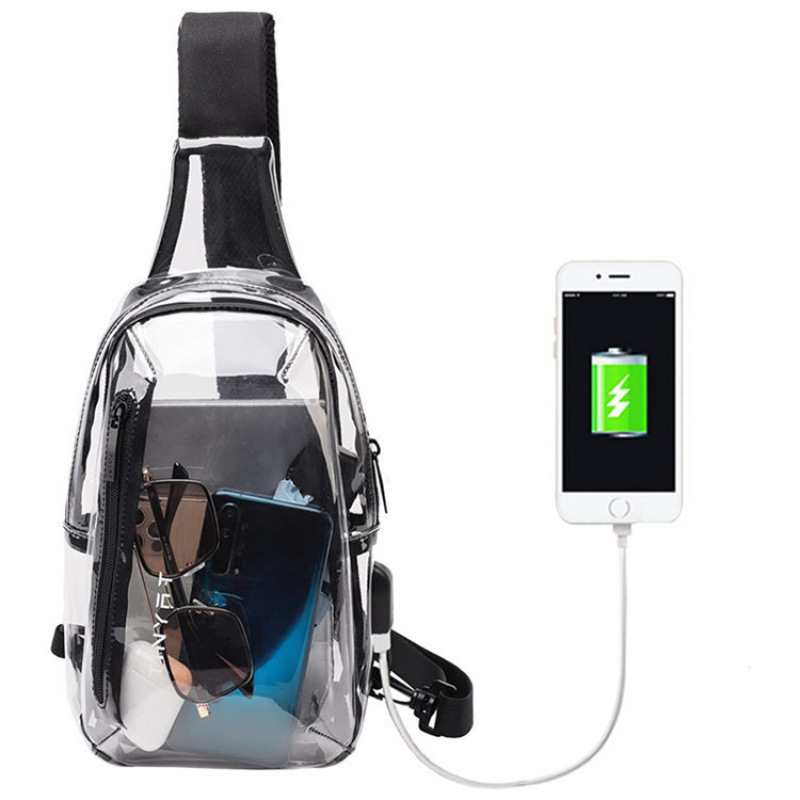 2024 New PVC Transparent with USB Charging Stadium Chest Bag Retractable Men's Women's Casual Crossbody Single