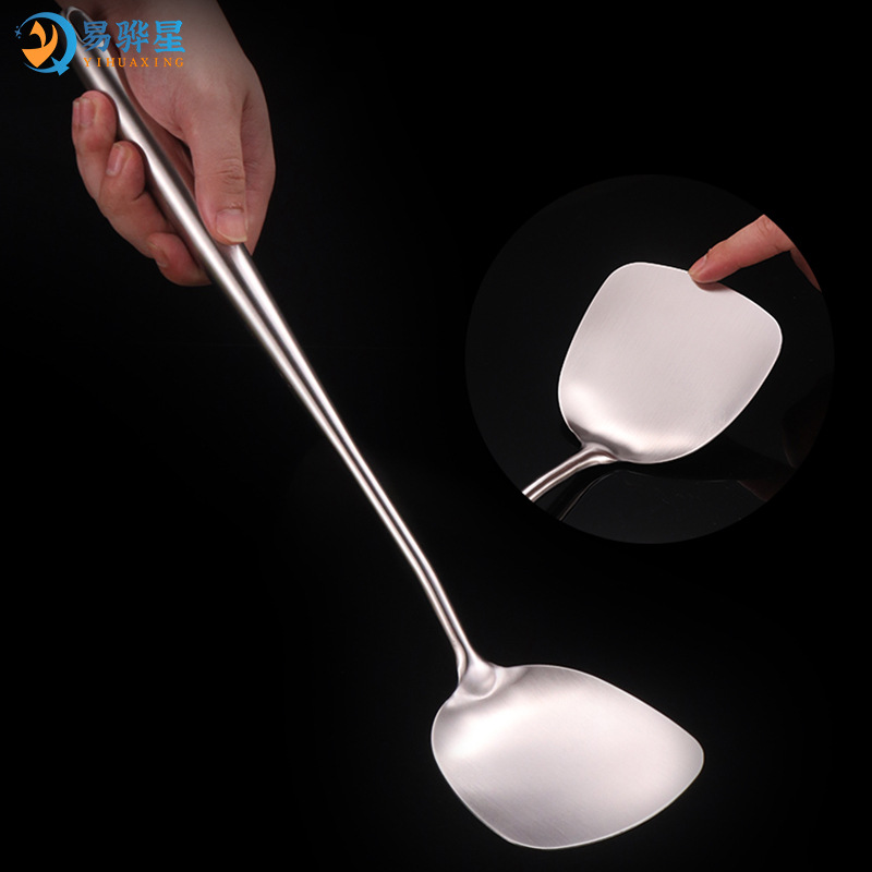Stainless steel wok spatula, frying spatula, spatula, spoon, full steel extended handle, chef household cooking utensils, anti-scald wok spatula set