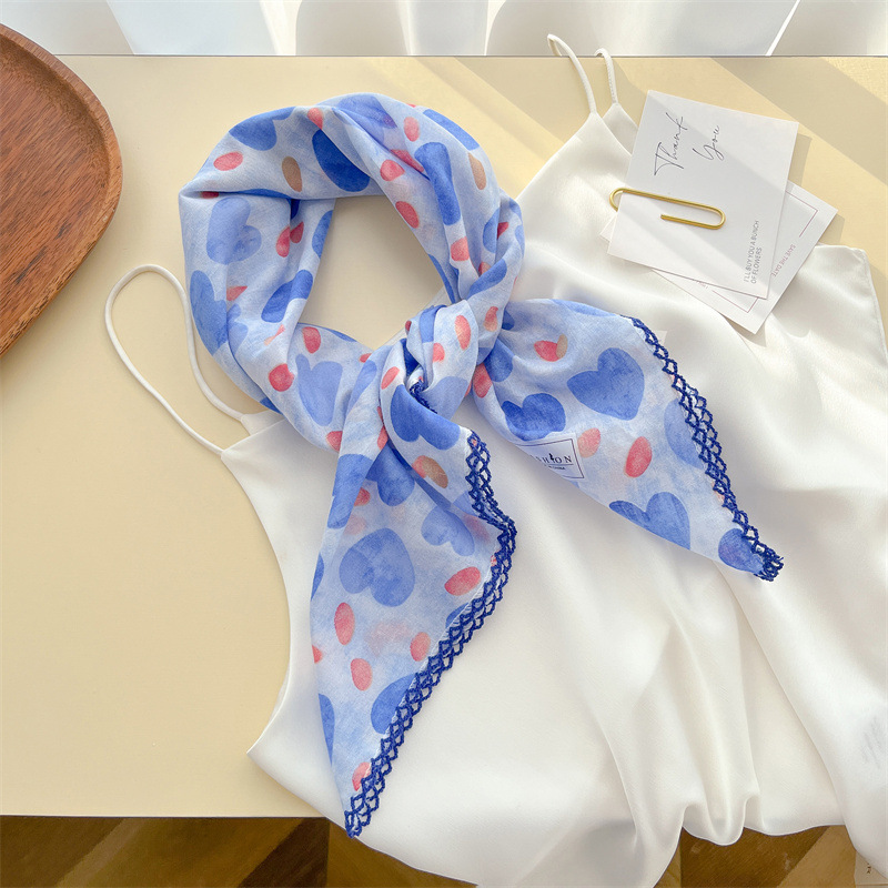 New pure cotton yarn scarf, black rice small square scarf, scarf hairband, spring and summer neck-protecting scarf for women, headscarf floral