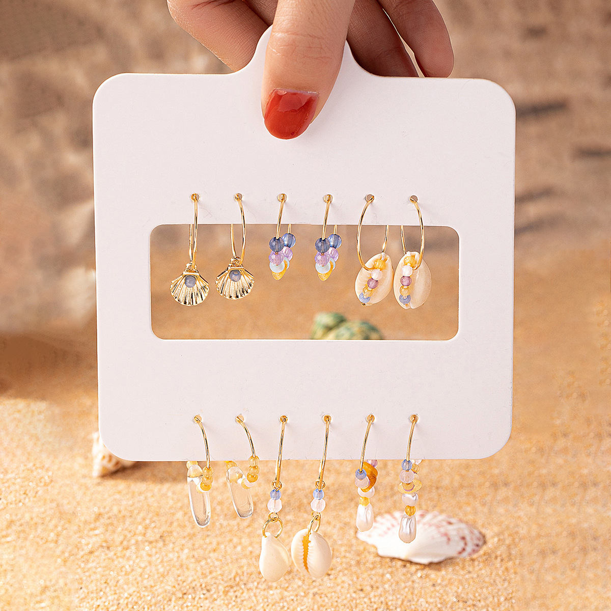 Qingdao Daiwei Accessories 6 Pairs Summer Marine Life Element Earrings Ear Stud Set