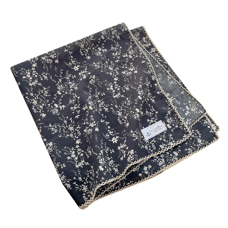 New pure cotton yarn scarf, black rice small square scarf, scarf hairband, spring and summer neck-protecting scarf for women, headscarf floral