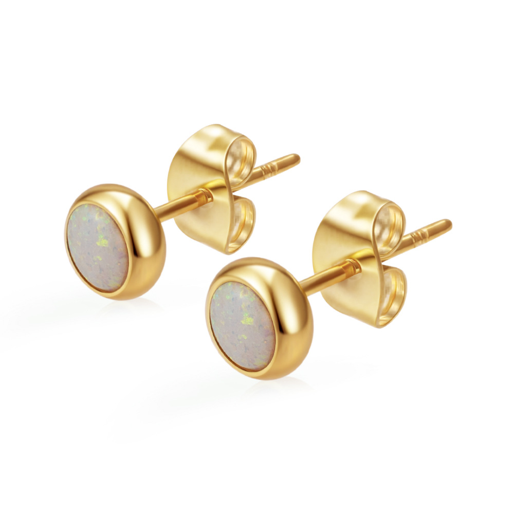 Exclusive round stainless steel zircon stud earrings for women, multi-color ear accessories, PVD 18K real gold ear