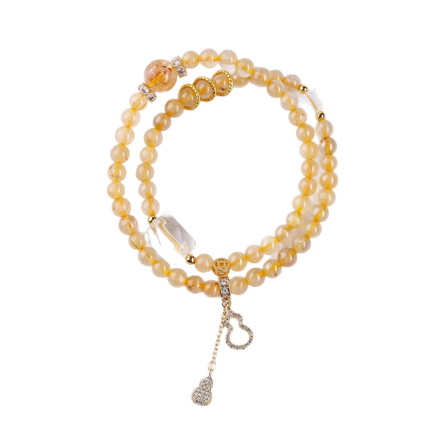 Natural Crystal Golden Hair Crystal Double-loop Bracelet Yellow Crystal Freeform New Chinese Style Original Women's Buddha Bead Bracelet