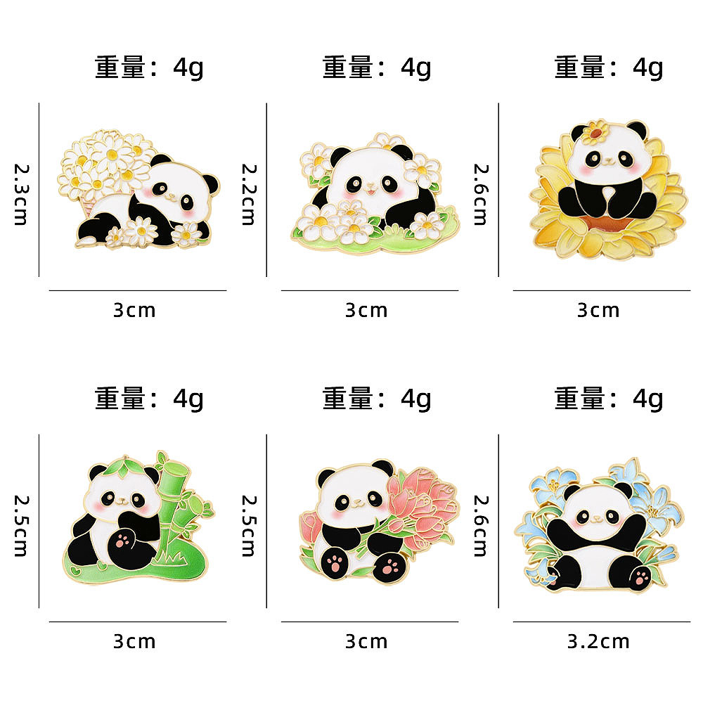 Panda Bouquet Badge Cute Cartoon Animal Flower Chengdu Tourist Gift Brooch Clothing Hat Accessory