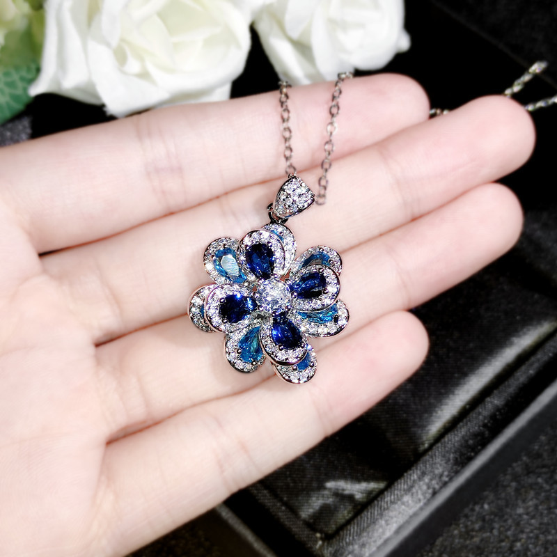 Colorful zircon flower set silver needle earrings simple立体 camellia pendant open ring