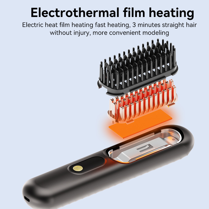 New Negative Ion Wireless Hair Straightening Comb Straightener Non-damaging to Hair, Rechargeable Portable Straightening