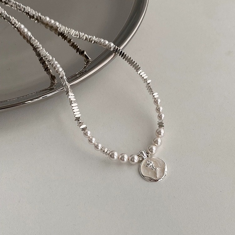 Yuanyou irregular crushed silver Shijia pearl necklace rose drop glaze collarbone chain