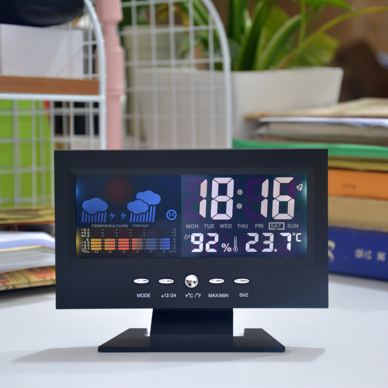 Smart Weather Electronic Alarm Clock LED Color Screen Weather Display Temperature Humidity Calendar Voice-activated Night Light Clock Gift