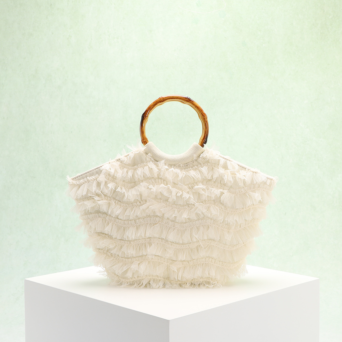 Seaside Vacation Style Bag Women's New Embroidery 3D Applique Sequins Flower Bamboo Knot Handle Bag Elegant Tote Bag