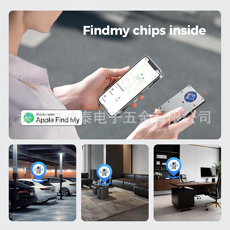 AirTag metal money clip with built-in Apple Airtag chip, trackable wallet, supports RFID blocking function