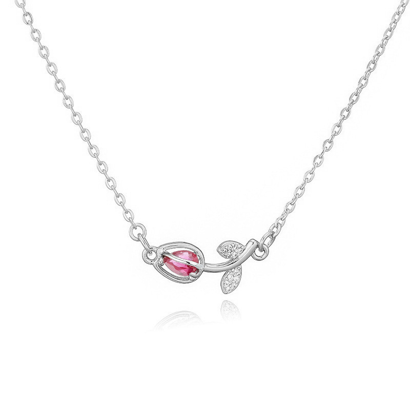 Copper Inlaid Colorful Diamond Tulip Ring, Earrings, Necklace for Women Flower Petal Jewelry Set