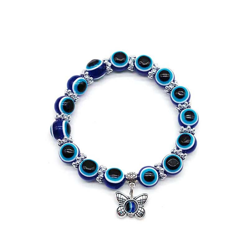 Evil Eye Bracelet Butterfly Elephant Hand of Fatima Pendant Resin Beaded Bracelet