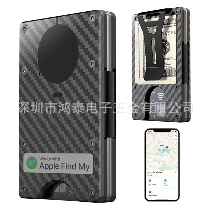 AirTag metal money clip with built-in Apple Airtag chip, trackable wallet, supports RFID blocking function