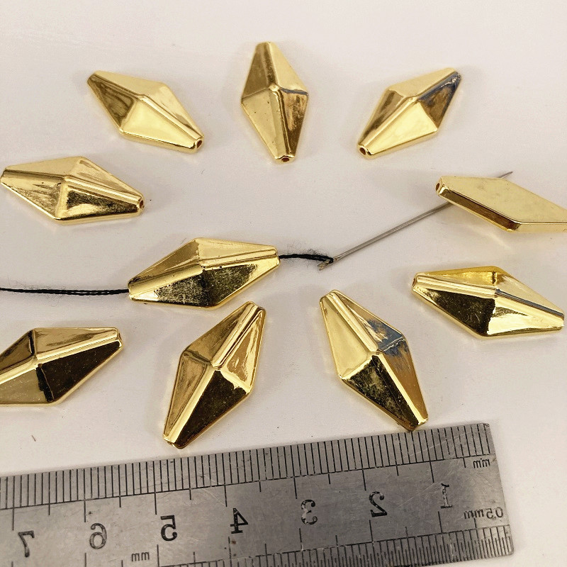 DIY Imitation Metal Hand Sewing Beads Diamond Shape Rhinestone COS Hand Beading Anime Costume Accessories 20X34MM Gold
