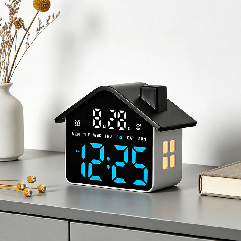 New LED Alarm Clock House Shape Clock Electronic Clock Multifunctional with Night Light Simple Clock GH9033