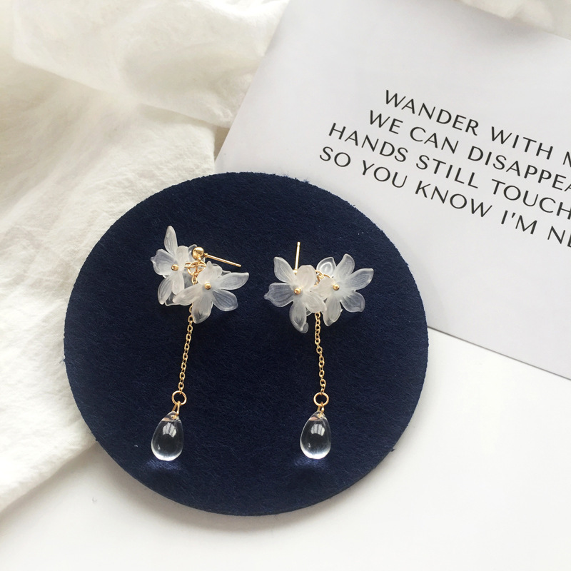 Forest style flower earrings fairy elegant long pearl ear studs simple ear accessories for women 1168