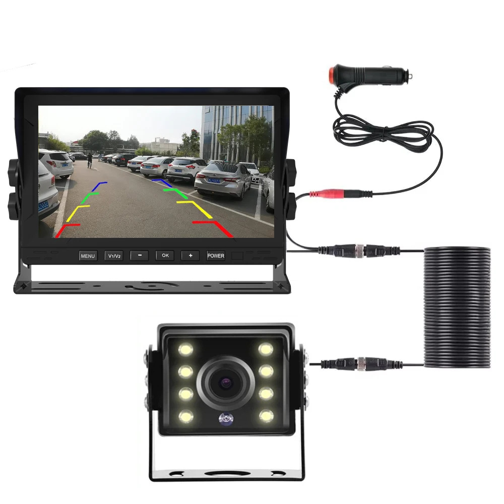 Car monitor display screen 7 inch 12V-24V reversing rear view HD truck car bus monitoring