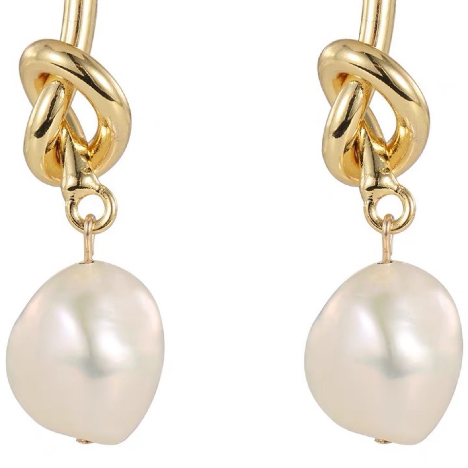 Oil painting texture bright natural baroque freshwater pearl earrings相思结 knot ear accessories minimalist beauty for women