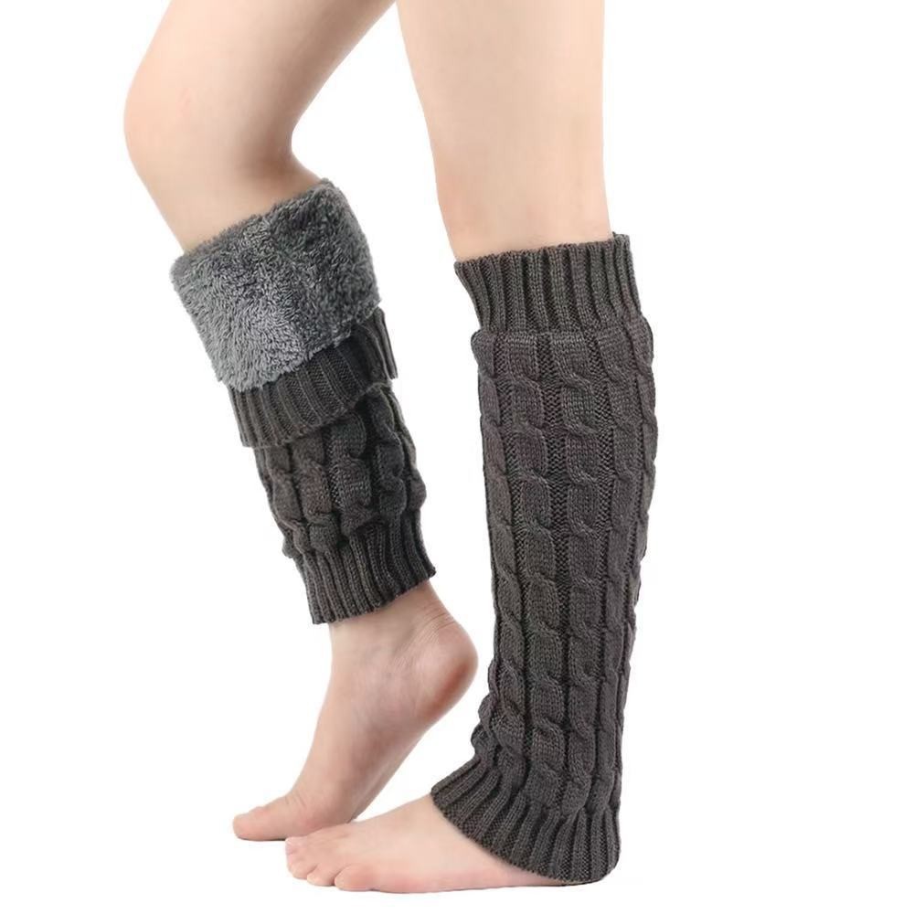 Winter Knit Sock Cuff Fleece Lined Thick Women's Warm Knee Protection Calf Protection Striped Solid Color Stacked Socks Sock