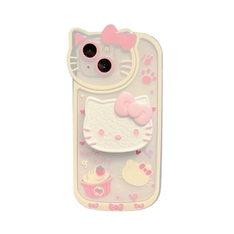 KT cat with stand 17 phone case iPhone 13 cartoon soft case Apple 12 phone 15 Pro protective case 16