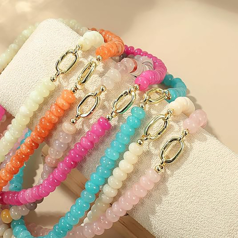 TK New Natural Stone Beaded Necklace Handmade Abacus Bead Collarbone Chain