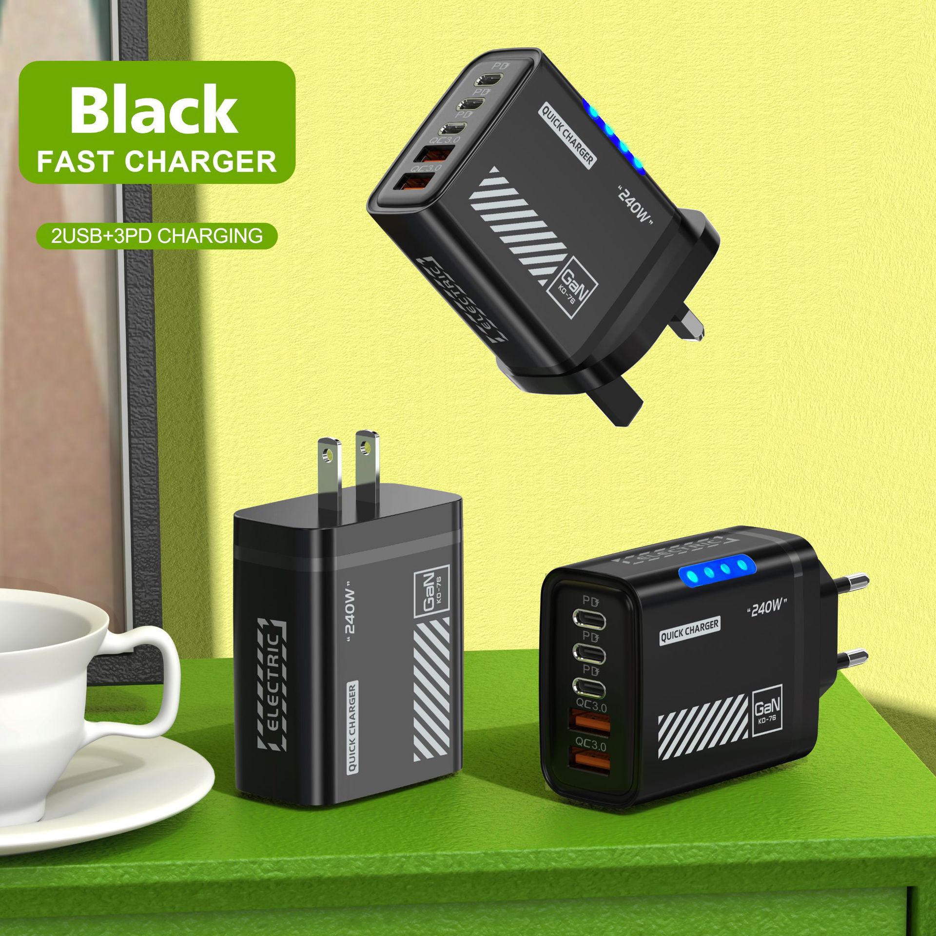 CE certified 240W GaN multi-port charger LED digital display FBA
