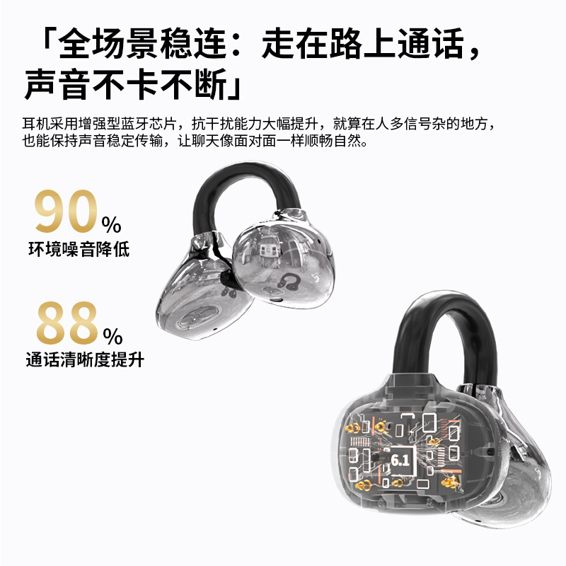 Clip-on Bluetooth Headphones Open Ear Headphones Smart Noise Cancelling Headphones Ultra-long Battery Life Fast Charging