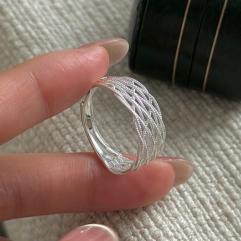 S925 sterling silver grid ring simple style ring