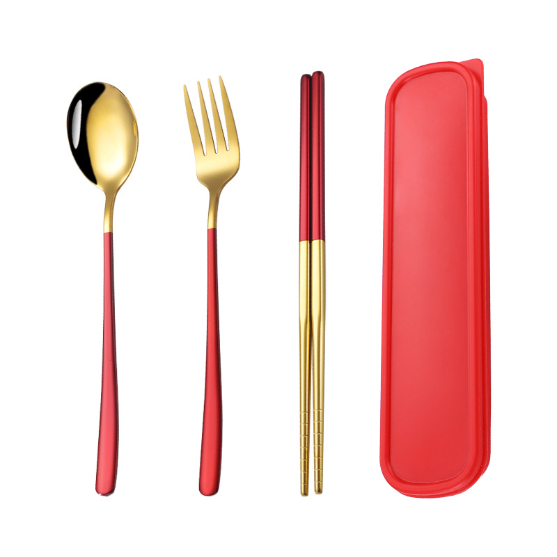 Stainless steel cutlery set chopsticks spoon three-piece Nordic portable outdoor travel student cutlery gift