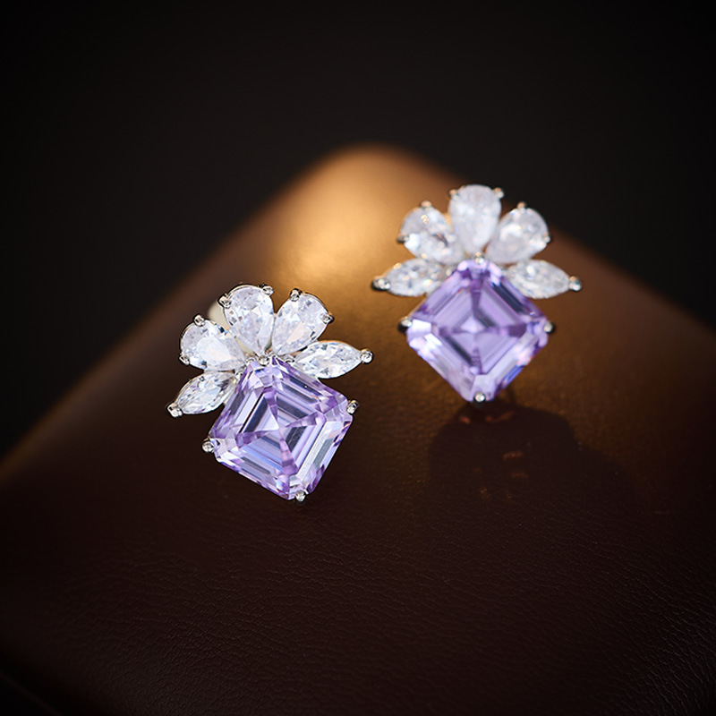 Heavy Craft Earrings Dress Matching Petal Long Elegant Flower Zircon Earrings