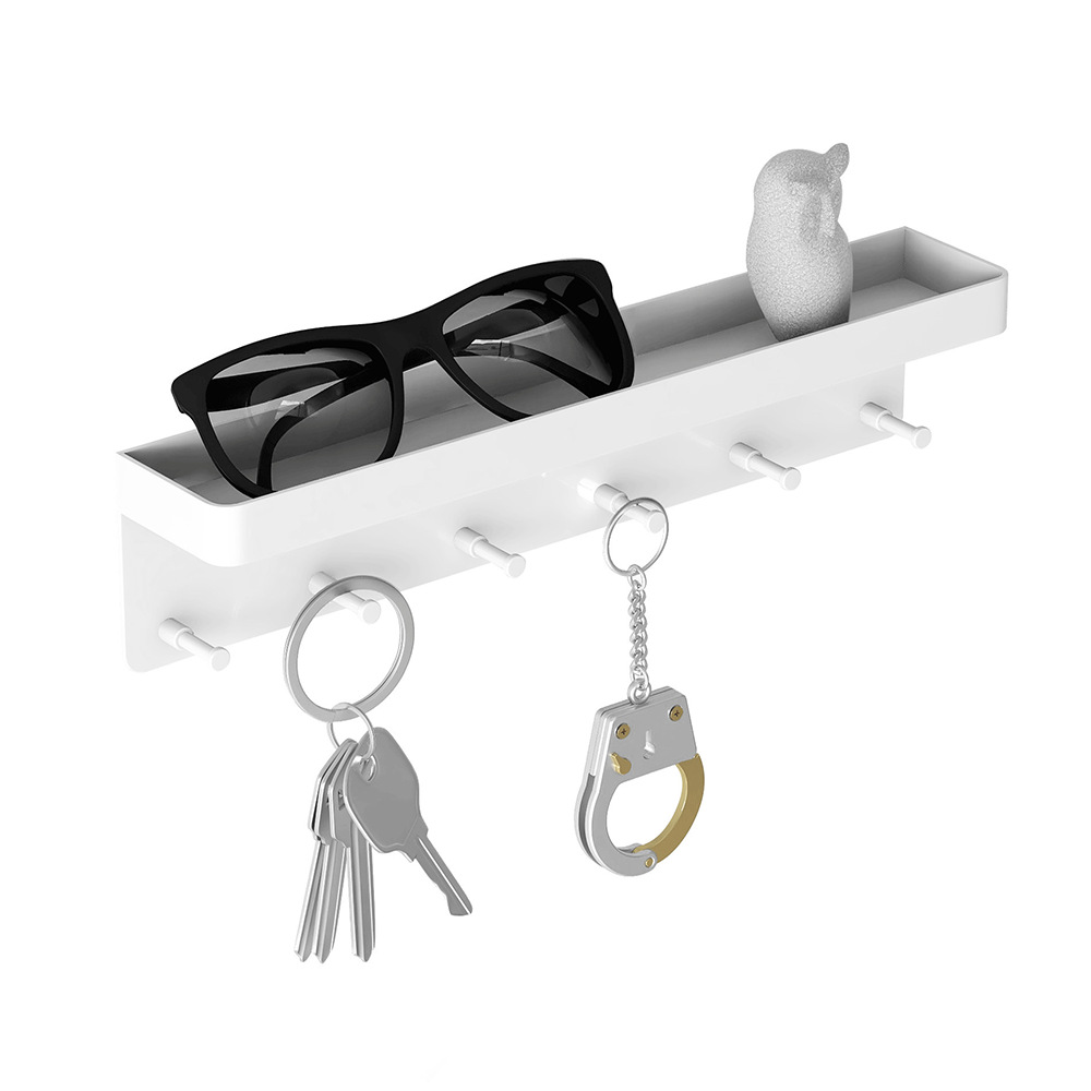 Entryway wall no-hole stainless steel key rack multifunctional seamless wall-mounted storage rack