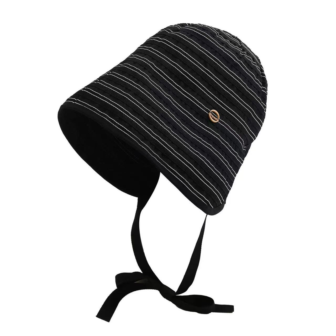 Small Fresh Striped Bucket Fisherman Hat for Women, Spring/Summer 2025 New, Wide Brim, UV Protection, Sun Protection Hat