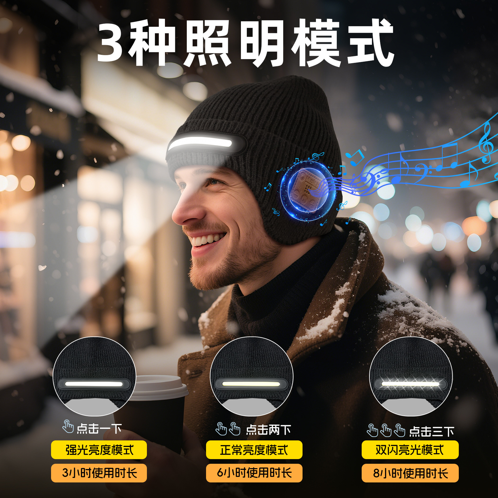 TK new and unique product LED lighting light-up hat Bluetooth music hat new