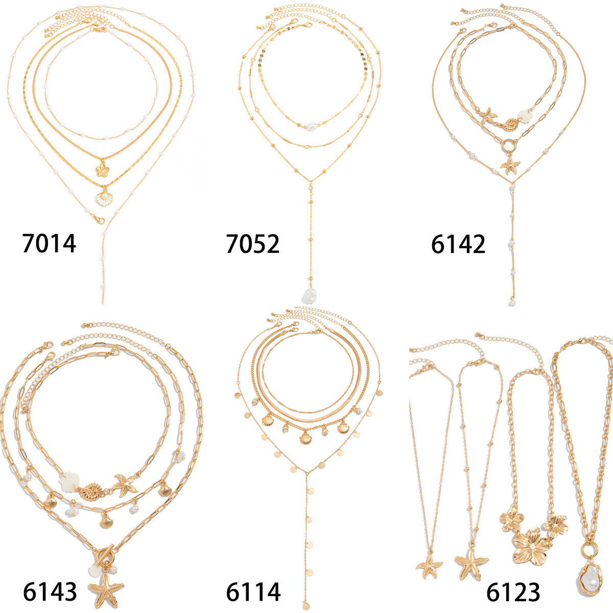 Jewelry starfish pearl necklace set conch scallop flat snake chain neck chain set