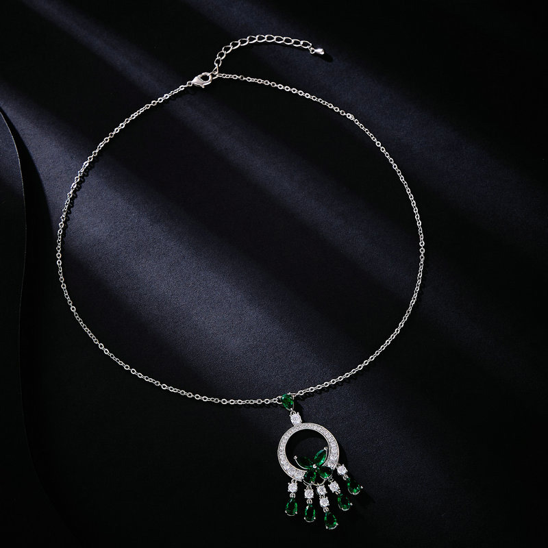 Micro-Inlaid Zircon Green Butterfly Tassel Heavy Craft Earrings s925 Silver Needle Dress Accessories