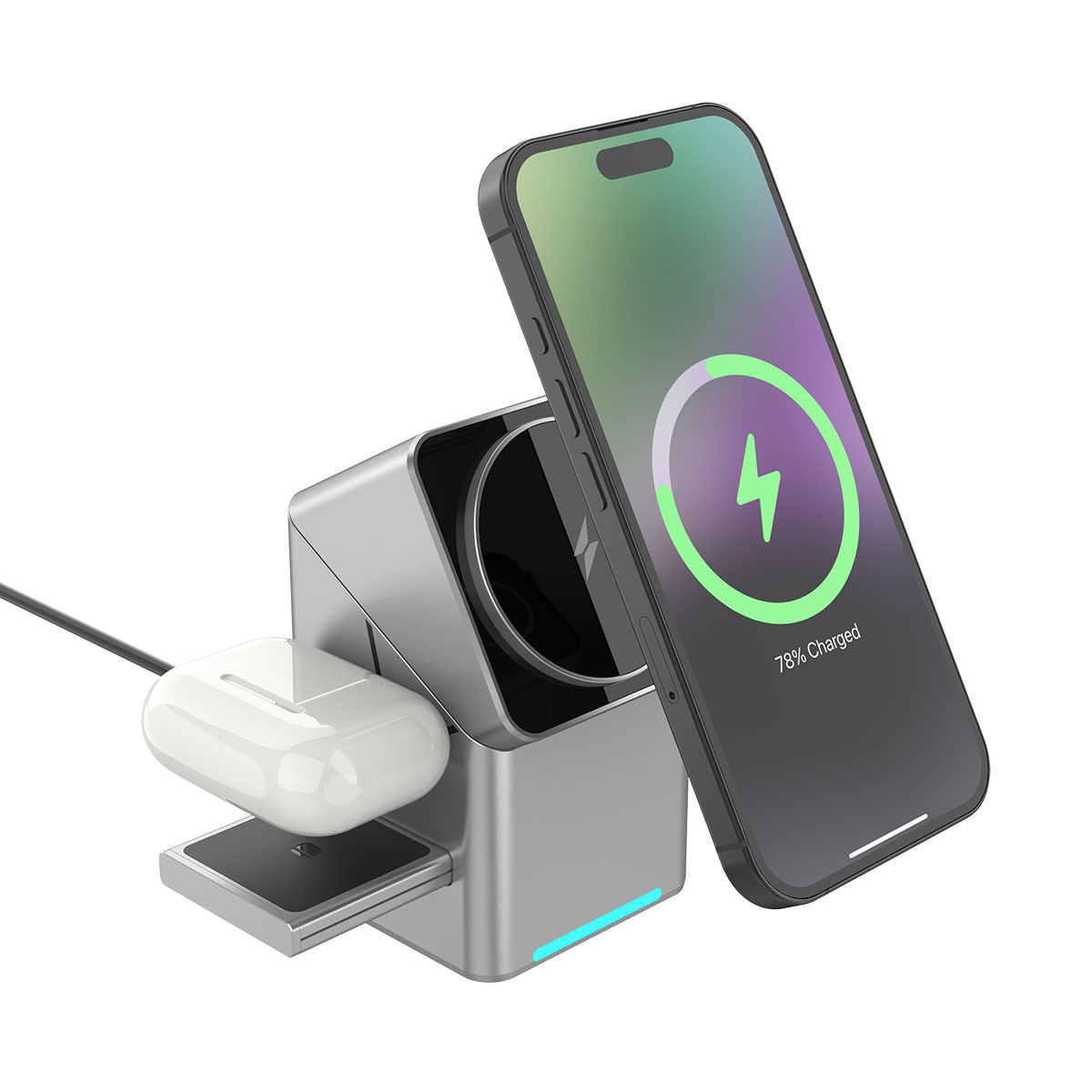 Rotating Cube 3-in-1 Magnetic Wireless Charger for Apple Samsung Phone Watch Fast Charging 15W