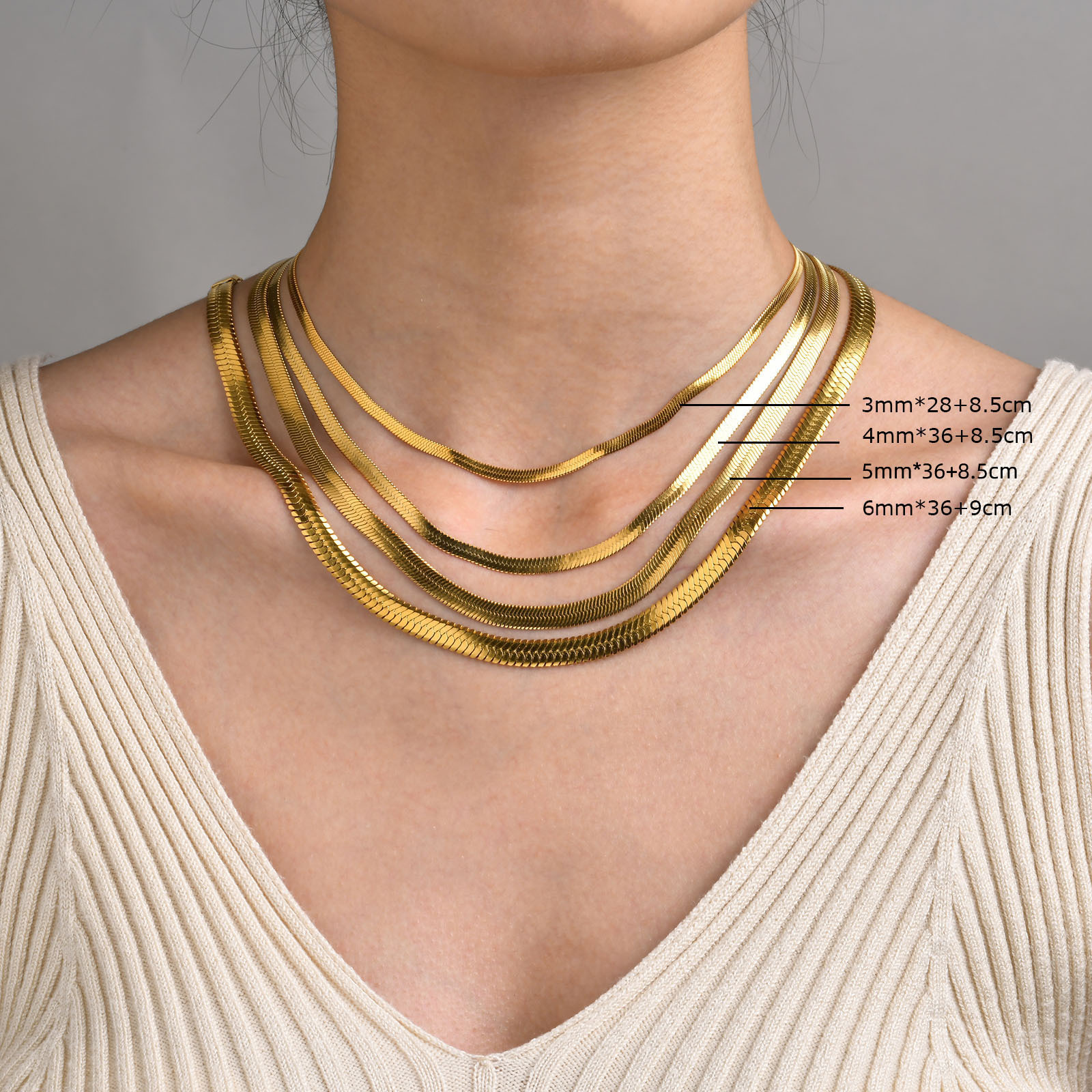 Titanium Steel Snake Bone Necklace Layered Women's Flat Snake Blade Collarbone Chain Thick 3/4/5/6MM Accessories