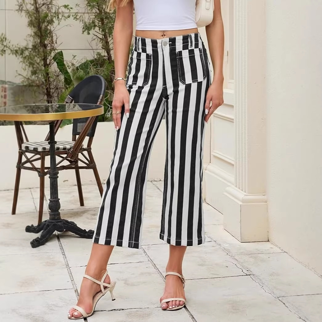 2026 Independent Station New Summer Striped Print Casual Women's Jeans