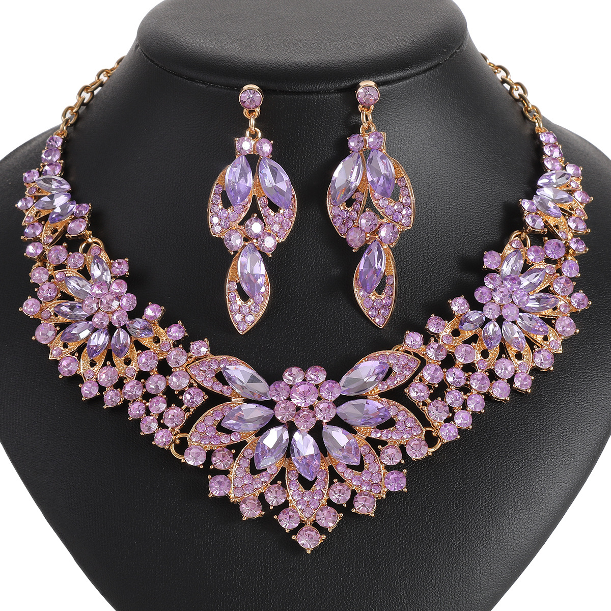 Necklace Set Women 2-Piece Leaf Flower Exaggerated Luxurious Jewelry New Bride Wedding Accessories