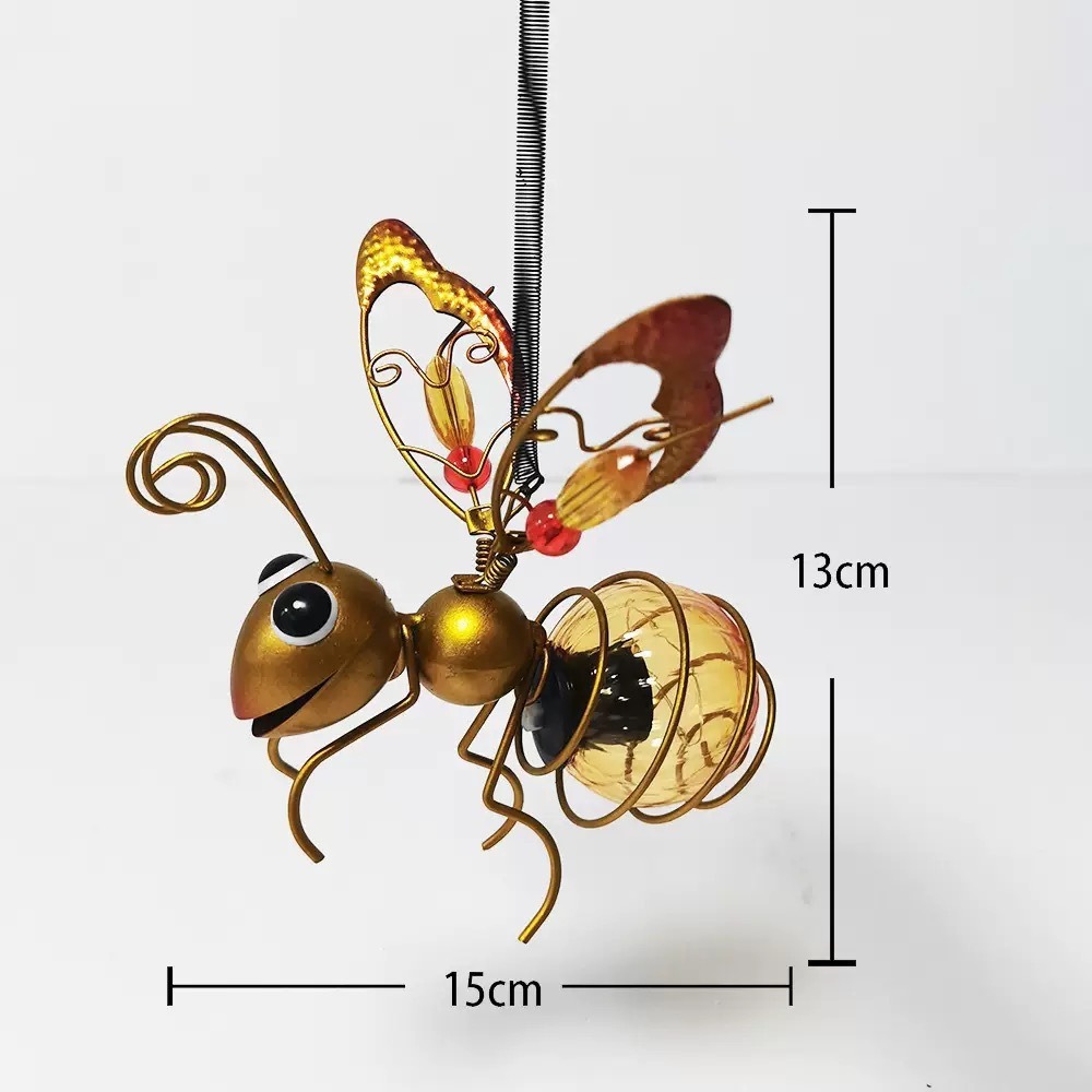 Solar Courtyard Light Simulation Insect Outdoor Waterproof Garden Hanging Decoration Bee Iron Art Hanging Ornament
