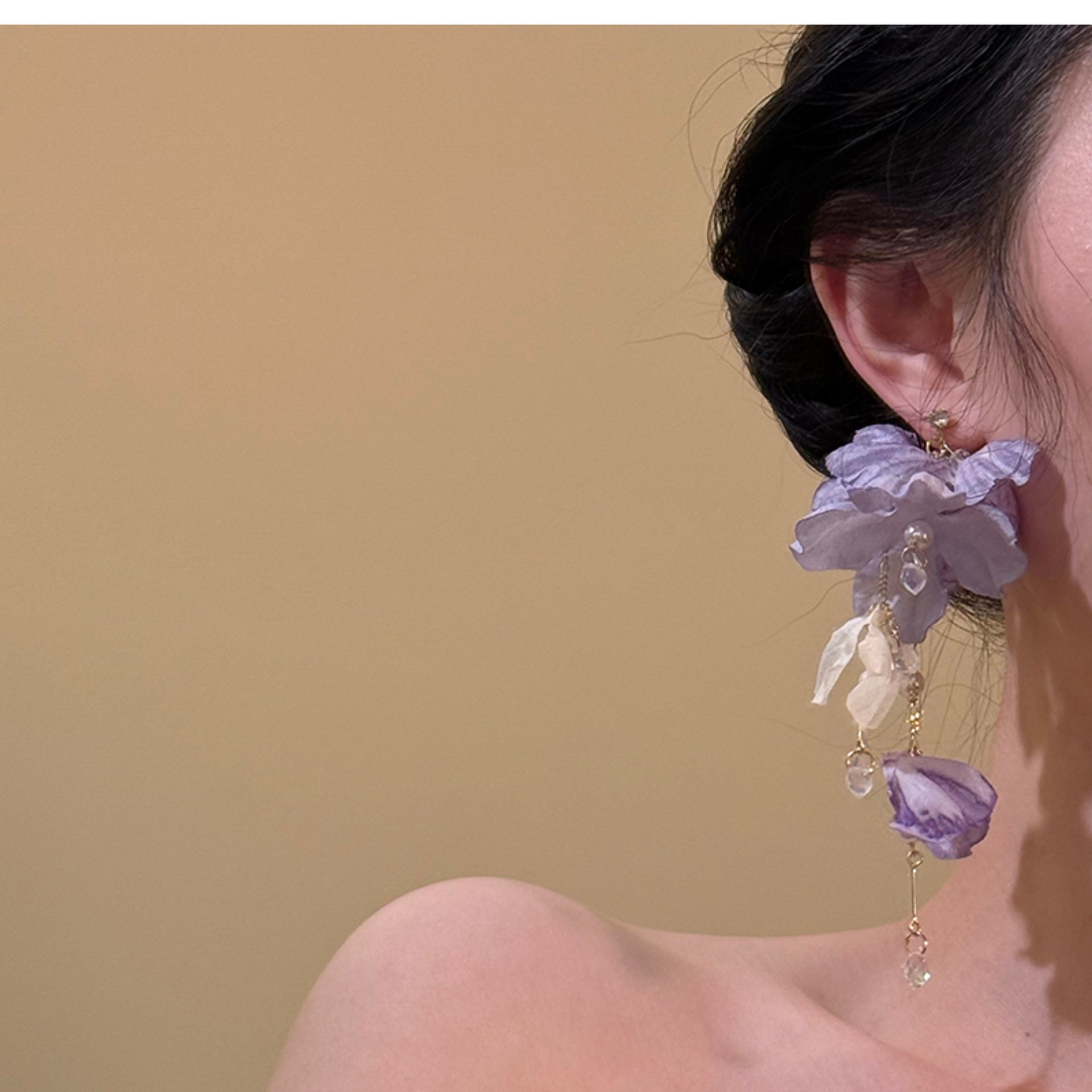Youziqi Dream ~ summer purple flower tassel earrings 2025 new exaggerated seaside resort style ear accessories ear cuffs
