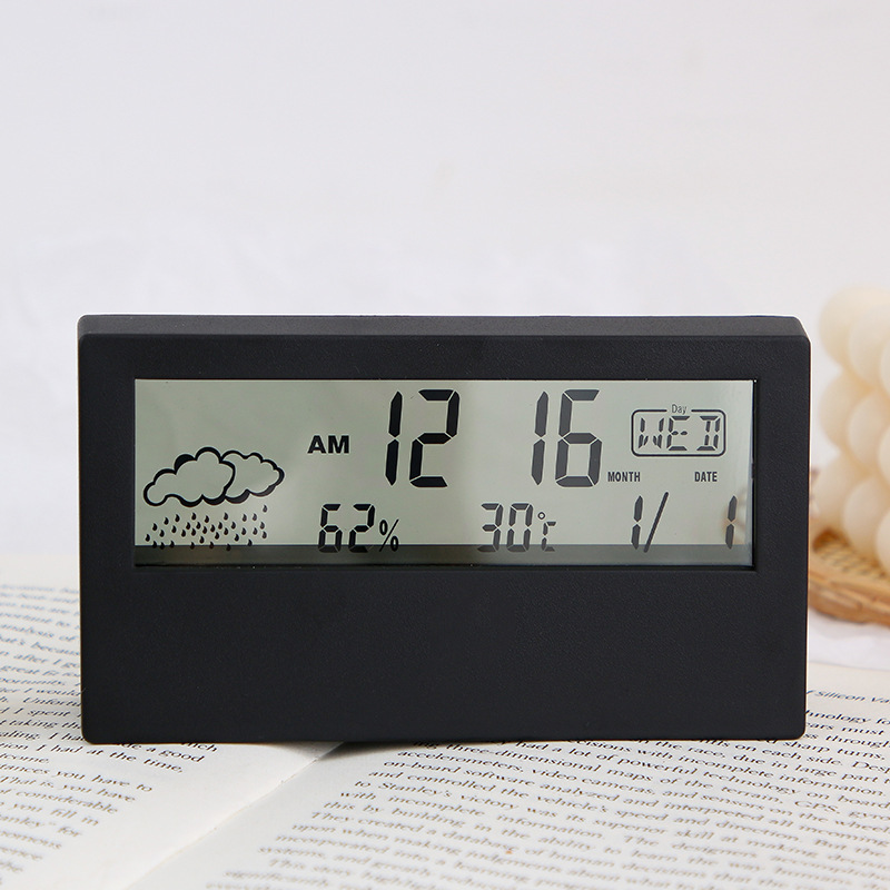 LCD Clock Thermo-hygrometer Electronic Alarm Clock Transparent Weather Display Children Student Small Alarm Clock