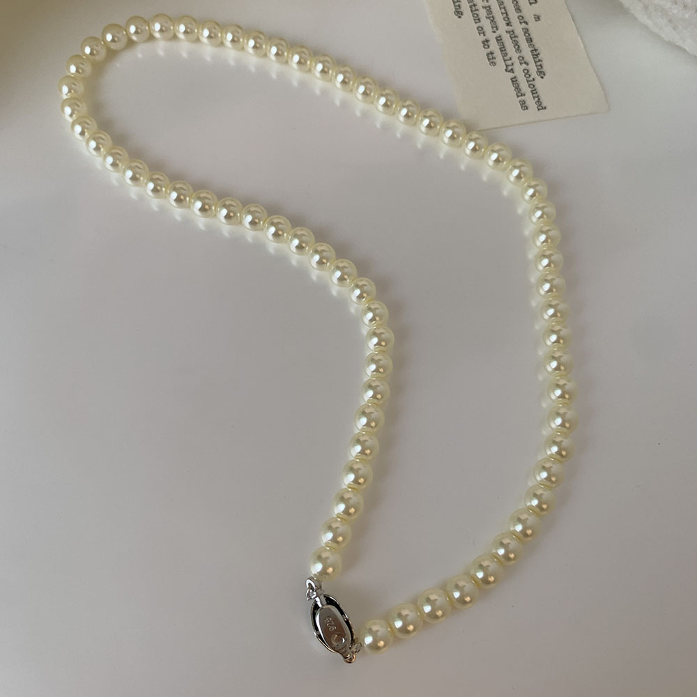 Fever Simple Pearl Necklace Spring Summer CZ Yuanbao Buckle Collarbone Chain Sweater Chain Women
