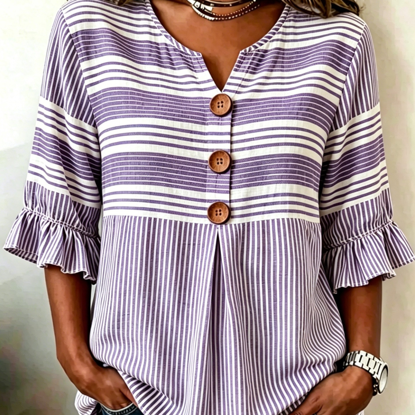 2026 Independent Station Summer New Plaid Striped Print Half Sleeve Button Top
