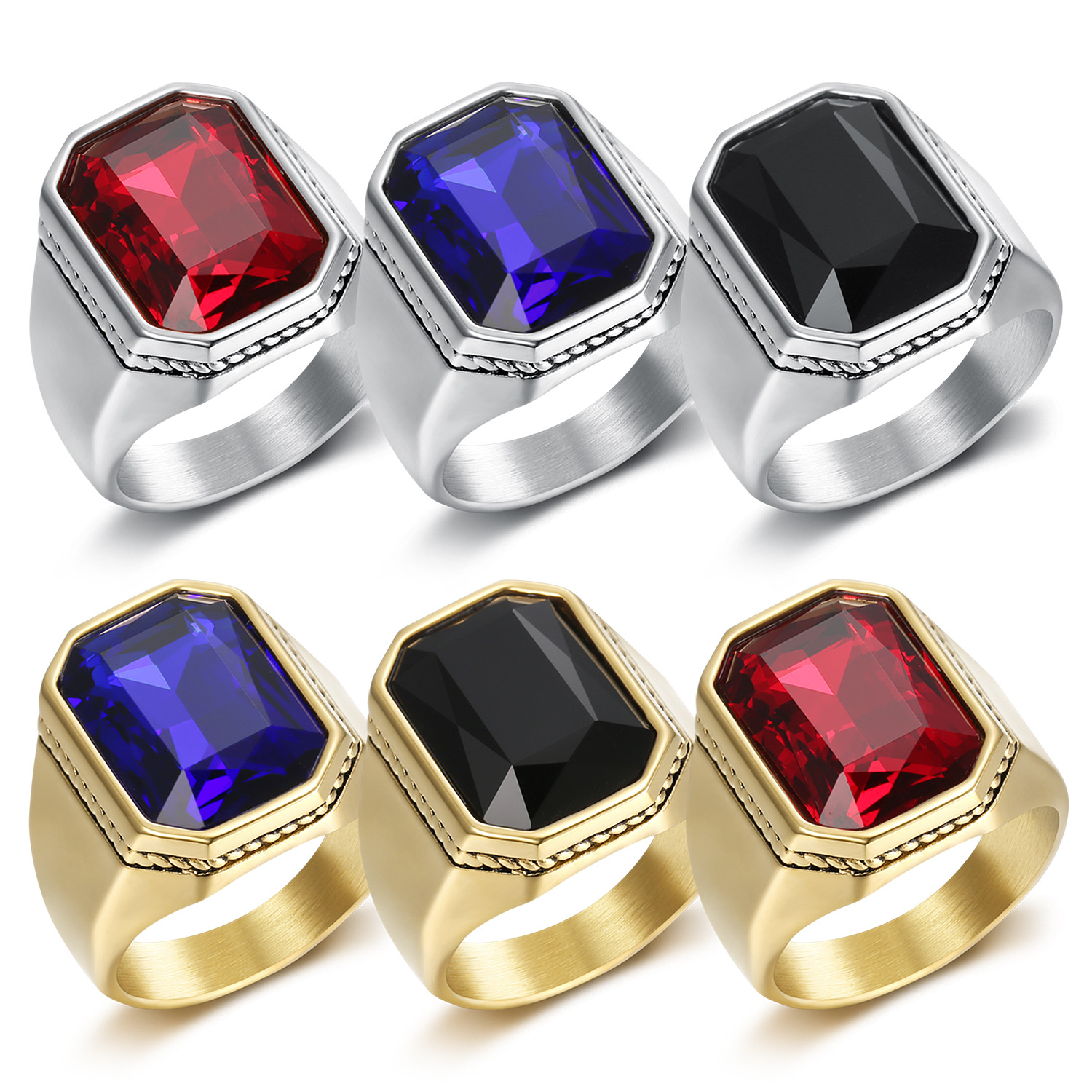 Simple Gemstone Smooth Ring Men's Finger Ring Stainless Steel Accessory Ring