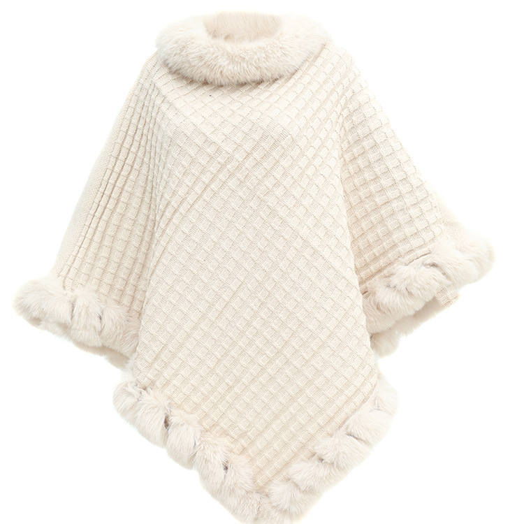 Autumn Winter New Imitation獭兔 Fur Collar Pullover Shawl Irregular Plus Size Knit Cape Loose Knit Coat Women